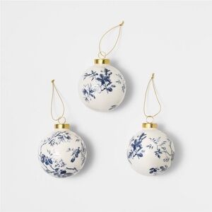 Set of 3 Hand Painted Christmas Ornaments White/Blue - Threshold Studio McGee